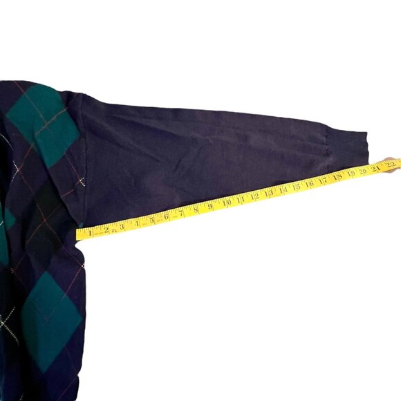 Vintage Cardigan Gold Button Argyle Academia Wool Blue Old Money Grandpa Size M - Picture 9 of 12